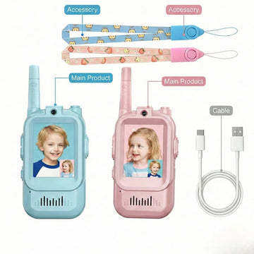 Rechargeable Kids Walkie Talkie Toy with Front Camera, Photo Capture & Two-Way Communication
