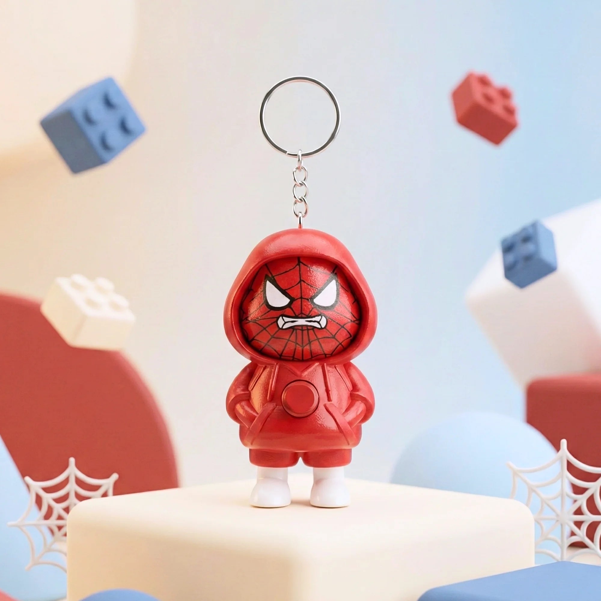 Spooderman Face-Changing Keychain - Cool 3-Expression Superhero Charm for Keys, Bags and Gifting